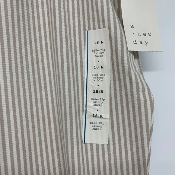A New Day Pants High Rise Slim Fit Ankle Beige White Stripe NWT - Picture 5 of 12